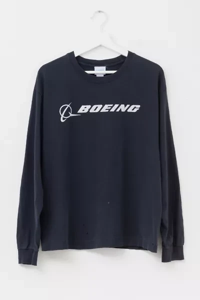 Vintage 1990s Distressed Boeing Black Long Sleeve Graphic T-Shirt