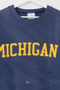 Vintage 1990s Distressed Michigan University Spell Out Graphic Blue Sweatshirt Made in USA