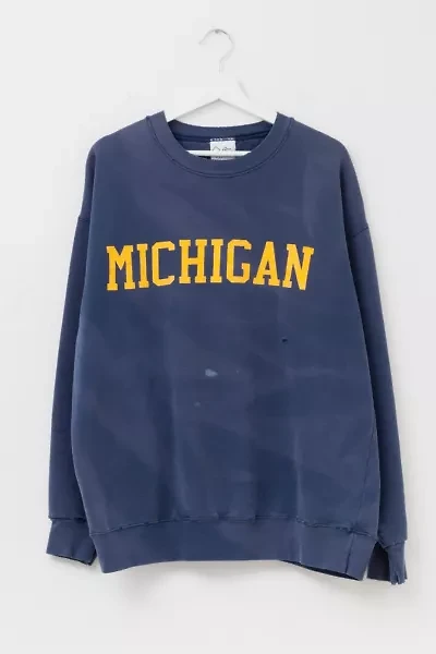 Vintage 1990s Distressed Michigan University Spell Out Graphic Blue Sweatshirt Made in USA
