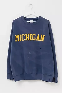 Vintage 1990s Distressed Michigan University Spell Out Graphic Blue Sweatshirt Made in USA