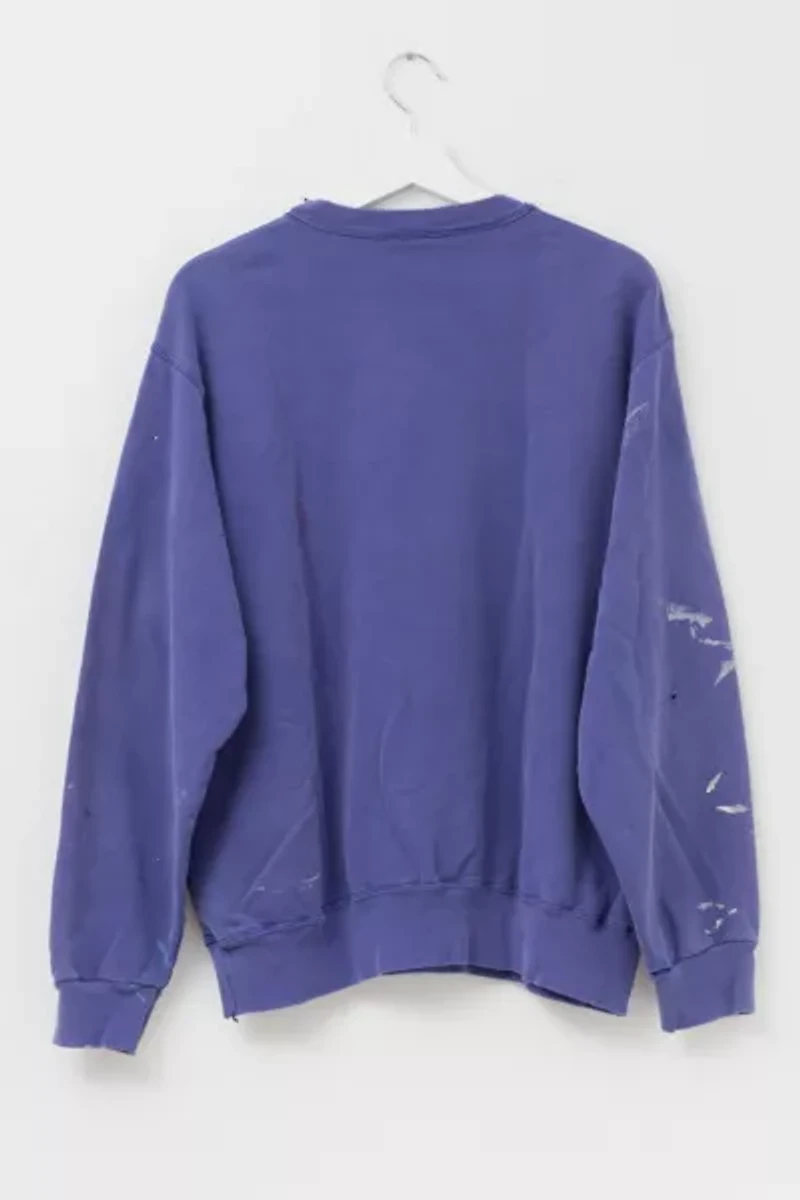 Vintage 1990s Distressed Champion Embroidered Logo V-Stitch Purple Crewneck Sweatshirt Made in USA
