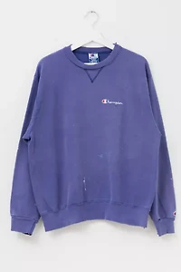 Vintage 1990s Distressed Champion Embroidered Logo V-Stitch Purple Crewneck Sweatshirt Made in USA