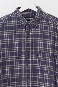Vintage 1990s Eddie Bauer Blue Green Cotton Plaid Button Up Shirt