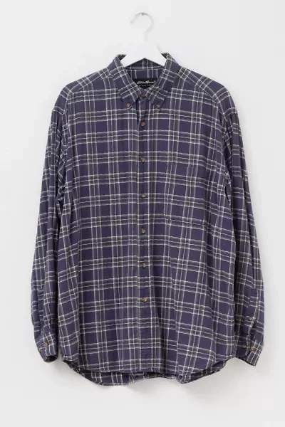 Vintage 1990s Eddie Bauer Blue Green Cotton Plaid Button Up Shirt