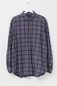 Vintage 1990s Eddie Bauer Blue Green Cotton Plaid Button Up Shirt