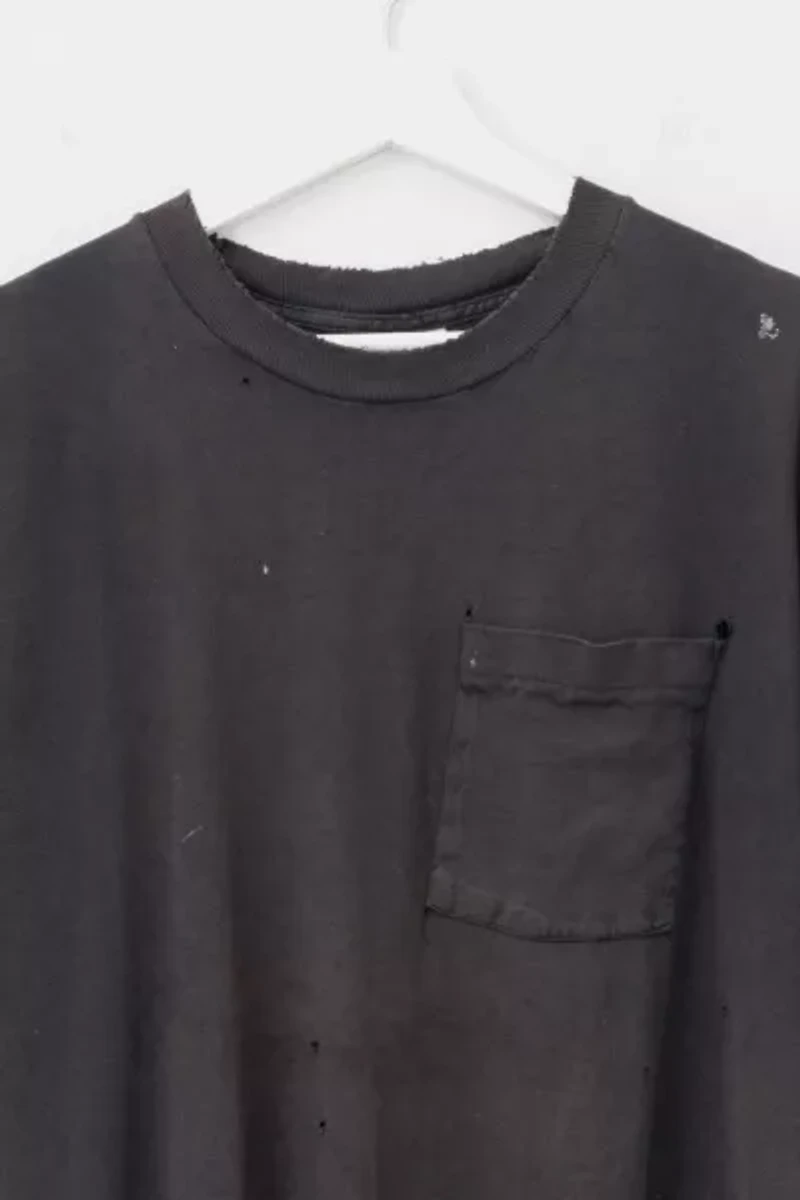 Vintage 1990s Heavily Distressed Blank Black Cotton Pocket T-Shirt