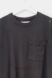 Vintage 1990s Heavily Distressed Blank Black Cotton Pocket T-Shirt