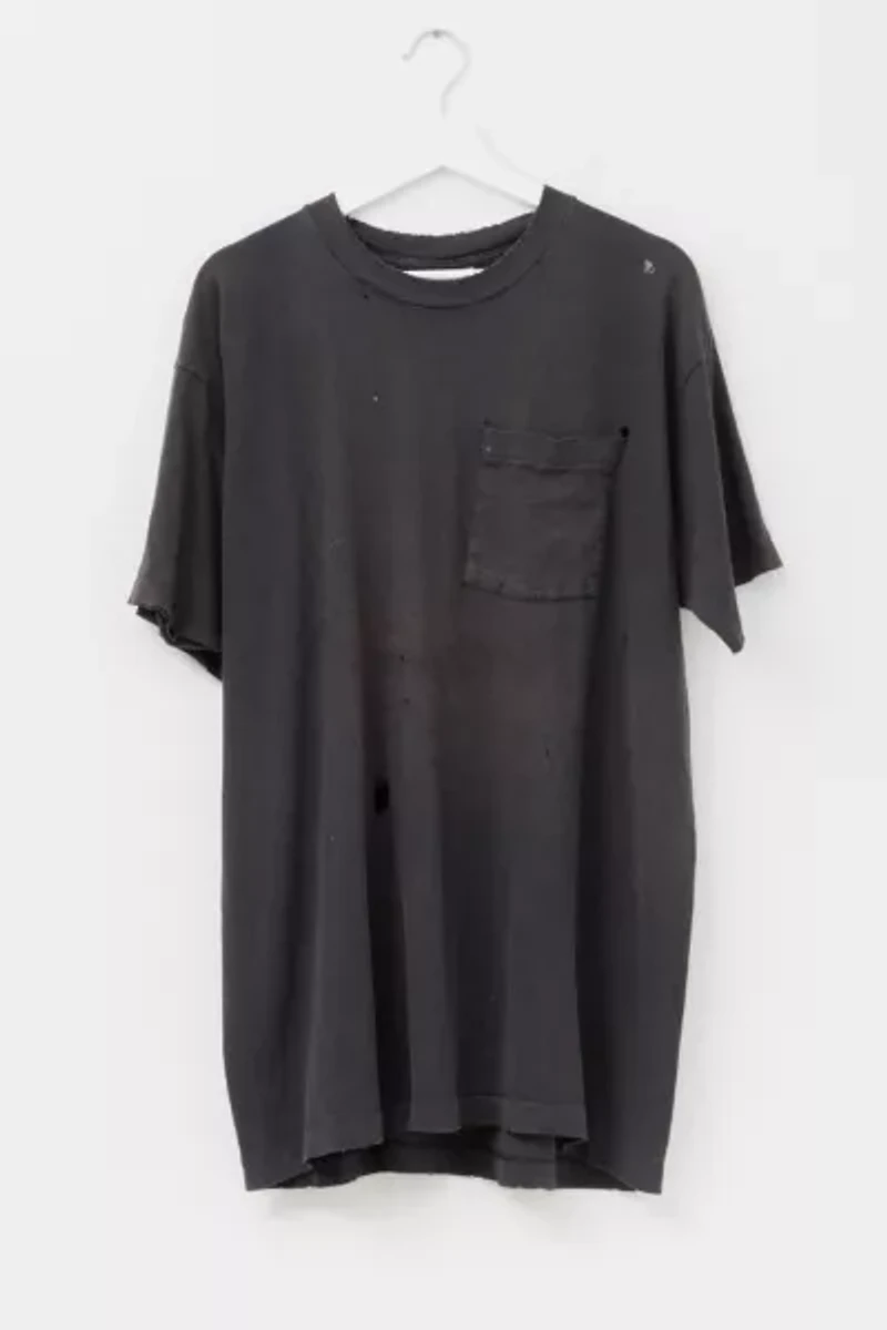 Vintage 1990s Heavily Distressed Blank Black Cotton Pocket T-Shirt
