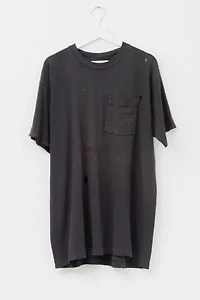 Vintage 1990s Heavily Distressed Blank Black Cotton Pocket T-Shirt