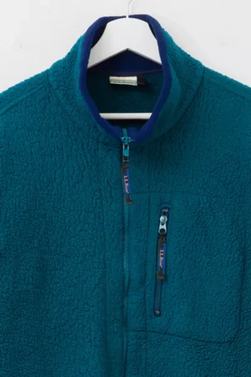 Vintage 1990s L.L. Bean Deep Pile Green Zipper Fleece Made in USA