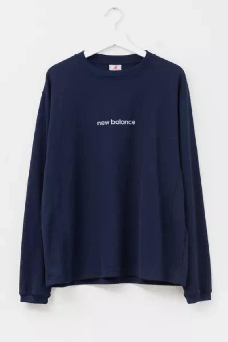 Vintage 1990s New Balance Navy Blue Graphic Long Sleeve Athletic Shirt