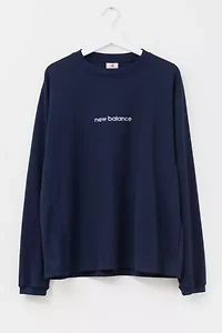 Vintage 1990s New Balance Navy Blue Graphic Long Sleeve Athletic Shirt