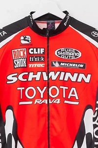 Vintage 1990s Schwinn Toyota All Over Print Red Black Rock Shox Mountain Bike Racing Jersey