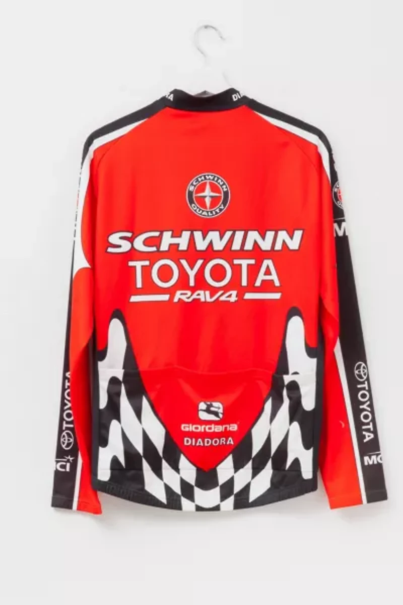 Vintage 1990s Schwinn Toyota All Over Print Red Black Rock Shox Mountain Bike Racing Jersey