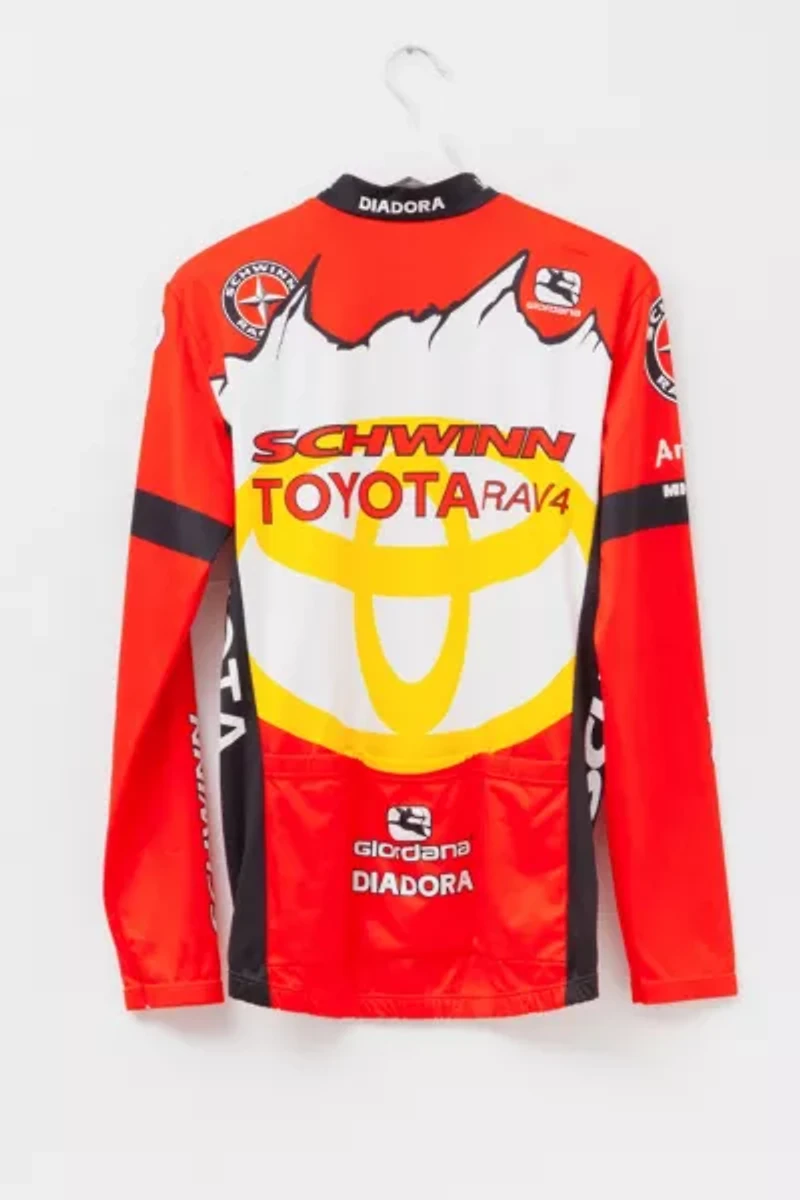 Vintage 1990s Schwinn Toyota All Over Print Red Yellow Mountain Bike Racing Jersey