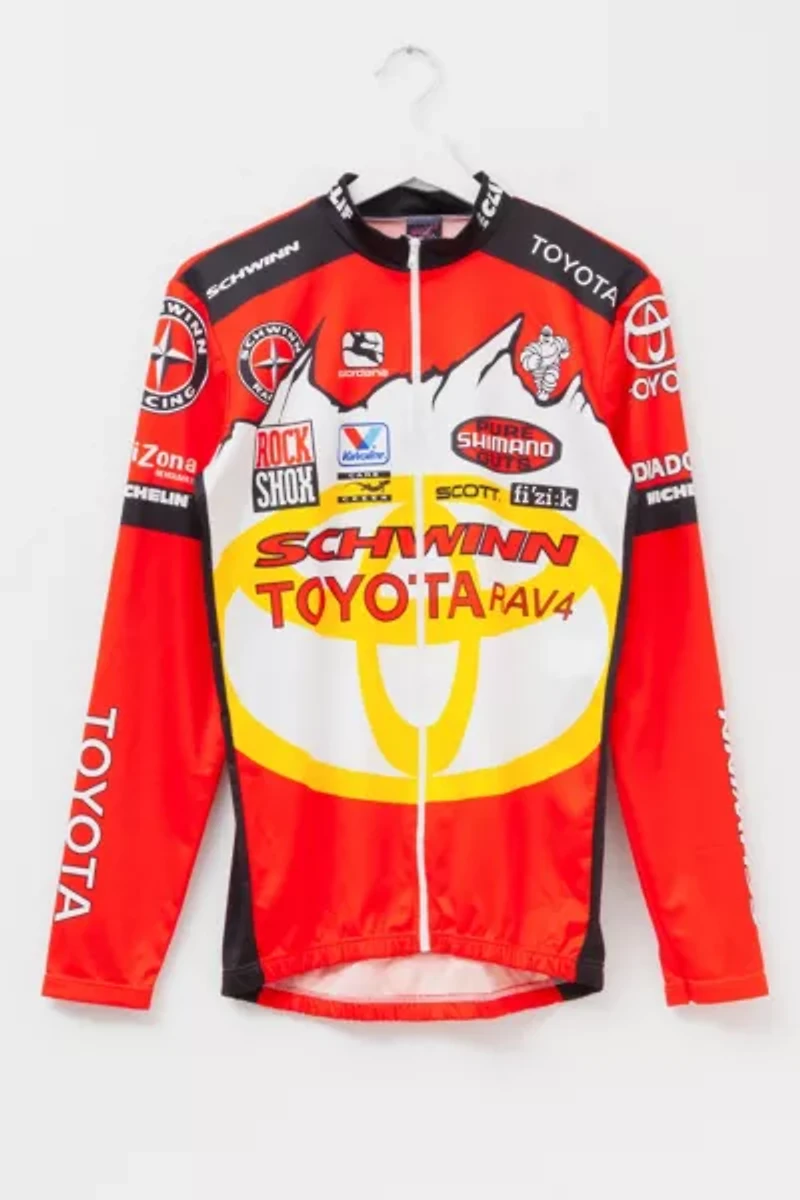 Vintage 1990s Schwinn Toyota All Over Print Red Yellow Mountain Bike Racing Jersey