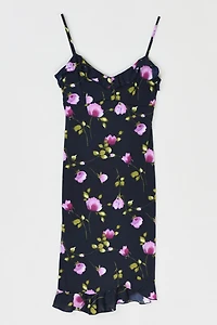 Vintage Y2k Black & Pink Printed Ruffled Midi Dress