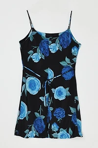 Vintage Y2k Blue Roses Printed Mini Dress