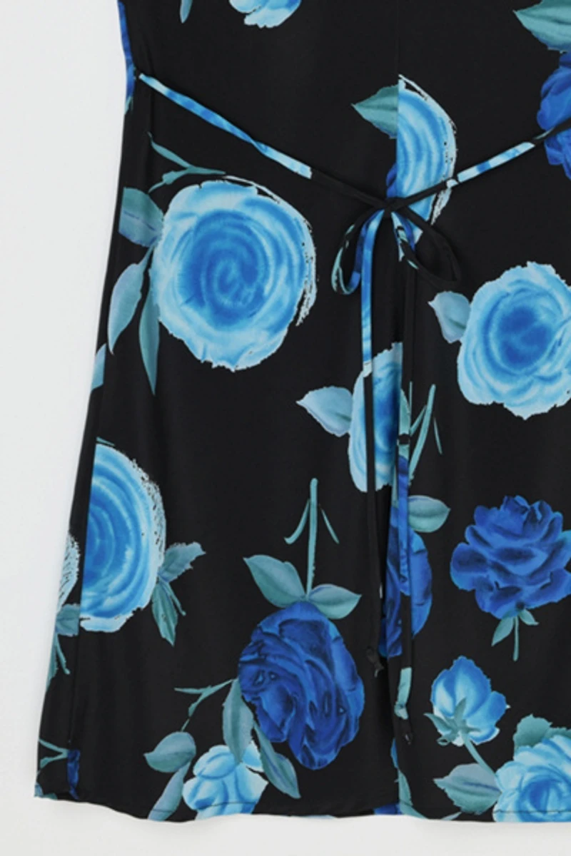 Vintage Y2k Blue Roses Printed Mini Dress