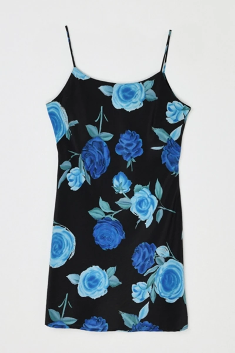 Vintage Y2k Blue Roses Printed Mini Dress