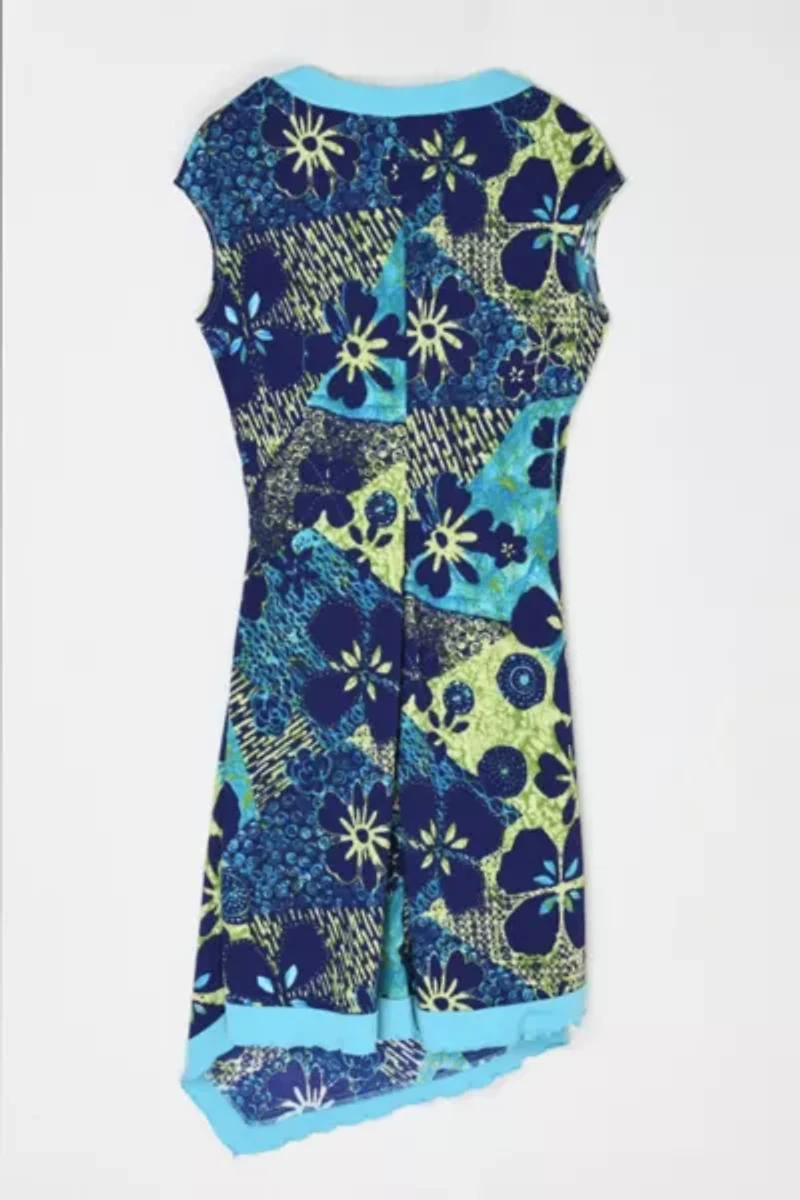 Vintage Y2k Aqua Patterned Midi Dress
