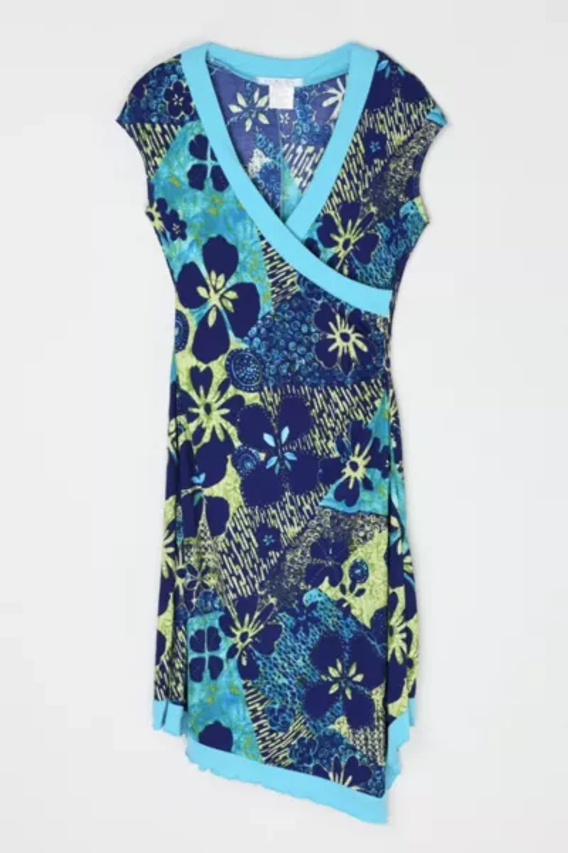 Vintage Y2k Aqua Patterned Midi Dress