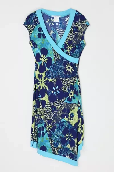 Vintage Y2k Aqua Patterned Midi Dress