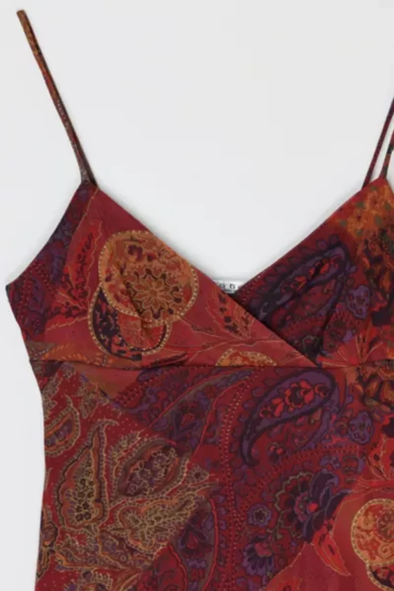Vintage Y2k Dark Red Printed Midi Dress