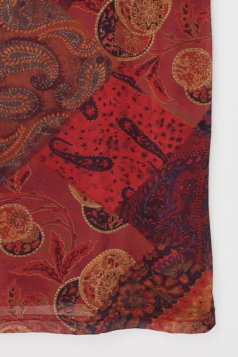 Vintage Y2k Dark Red Printed Midi Dress