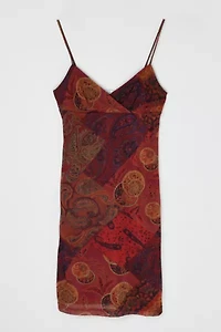Vintage Y2k Dark Red Printed Midi Dress