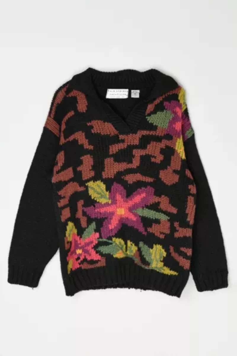 Vintage 90s Flower Patterned Sweater