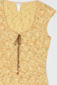 Vintage Y2k Textured Top with Beaded Tie