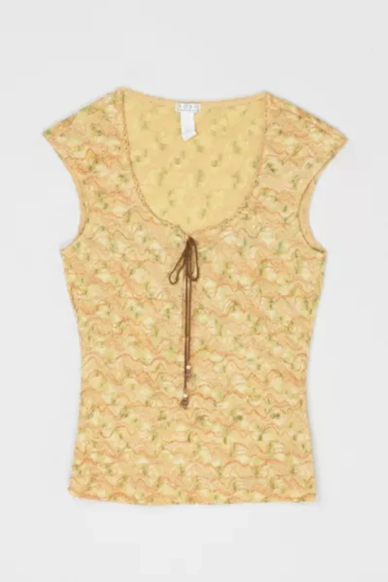 Vintage Y2k Textured Top with Beaded Tie