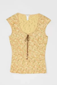 Vintage Y2k Textured Top with Beaded Tie