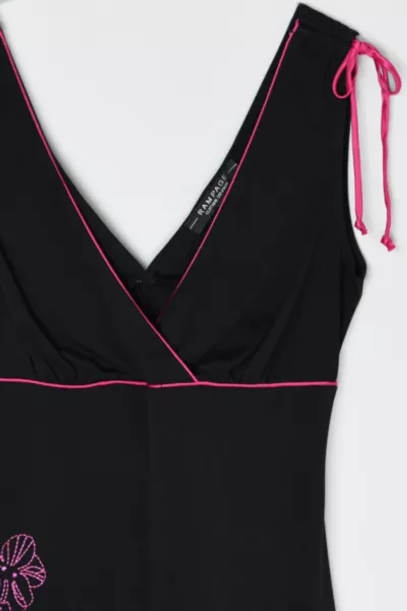 Vintage Y2k Pink & Black Embroidered Midi Dress