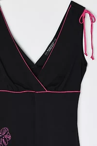 Vintage Y2k Pink & Black Embroidered Midi Dress