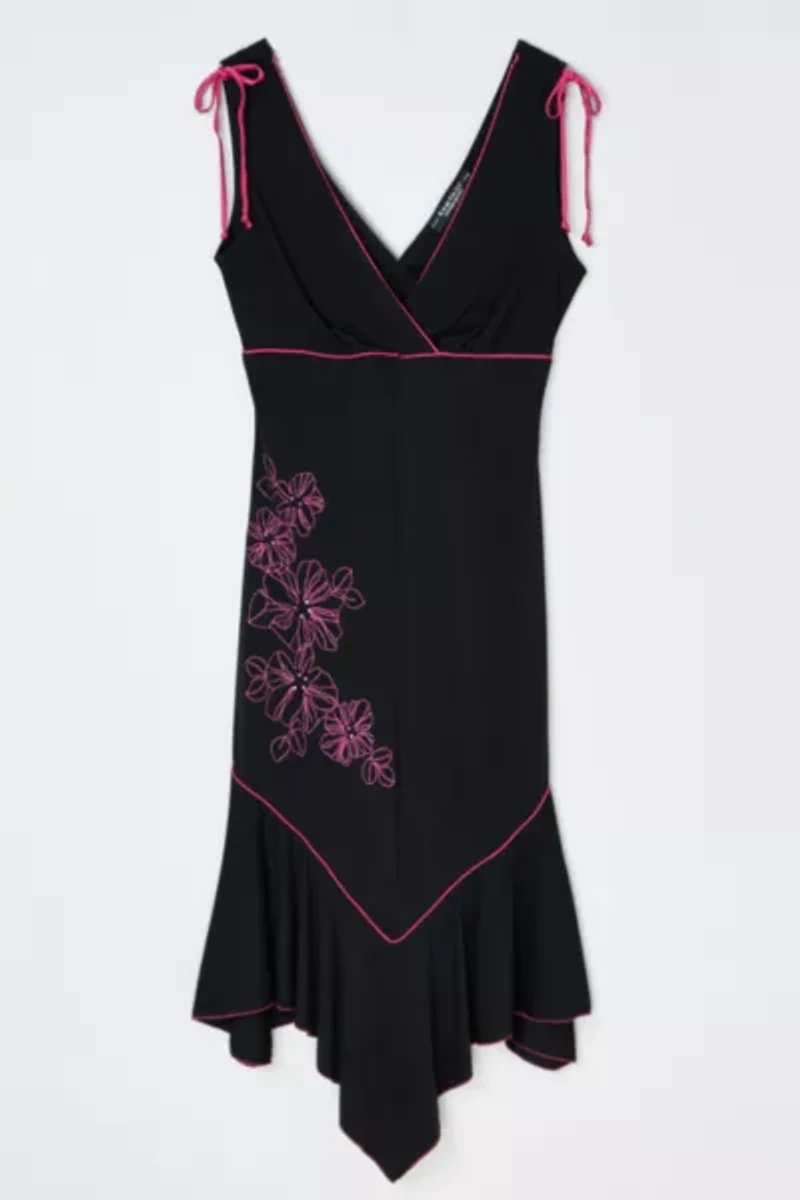 Vintage Y2k Pink & Black Embroidered Midi Dress