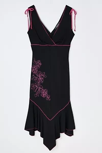 Vintage Y2k Pink & Black Embroidered Midi Dress
