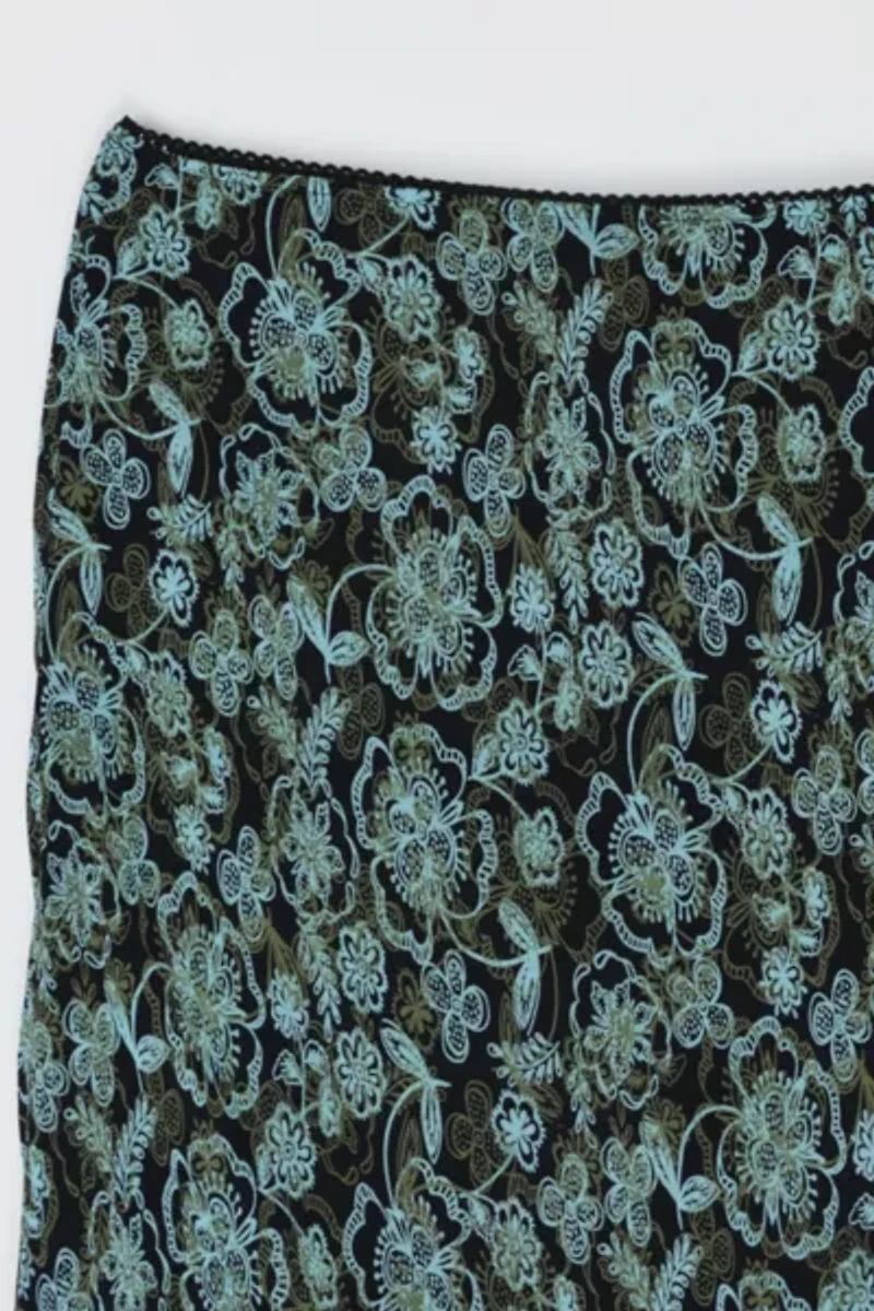 Vintage Y2k Black & Teal Printed Maxi Skirt
