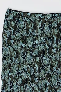 Vintage Y2k Black & Teal Printed Maxi Skirt