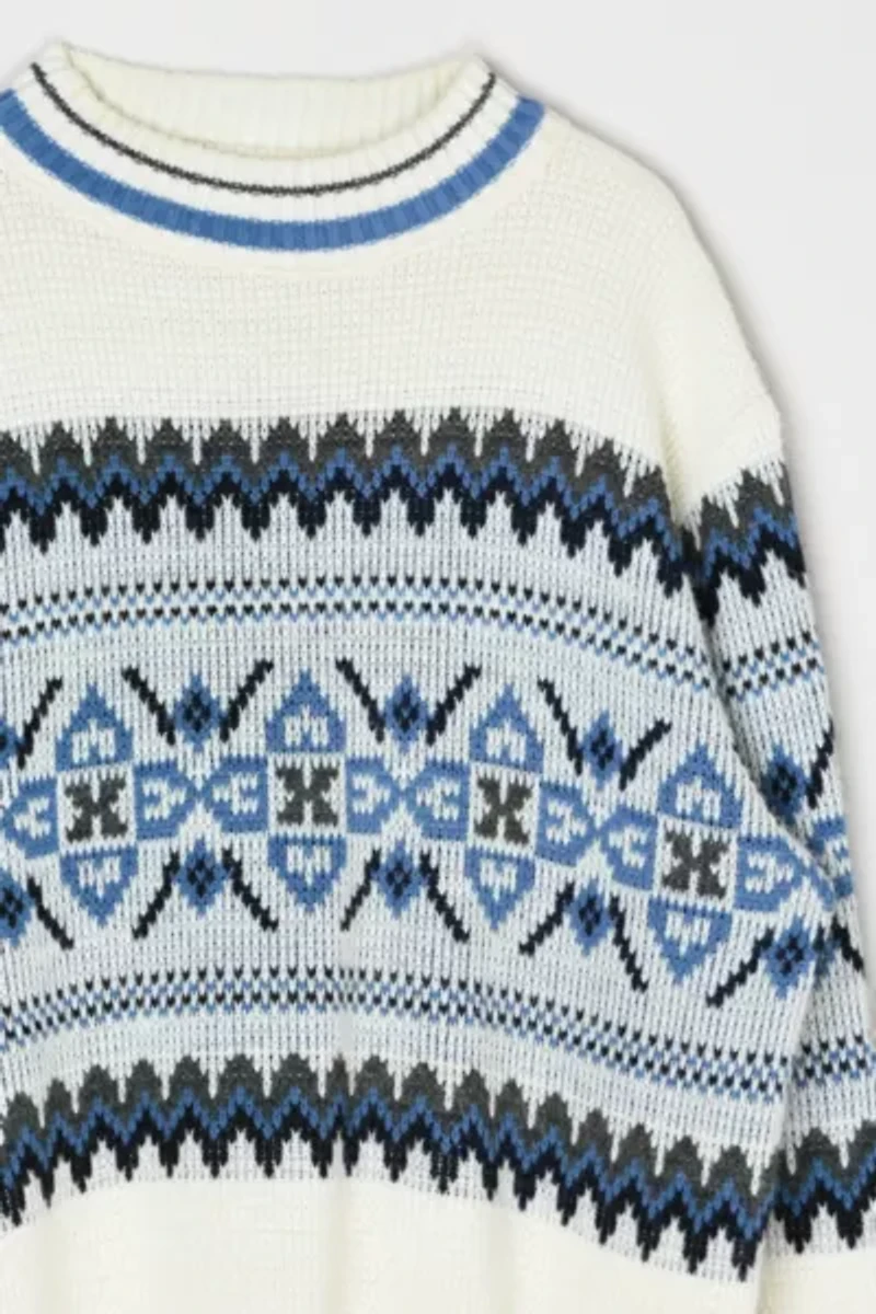 Vintage 90s Blue & White Fair Isle Sweater