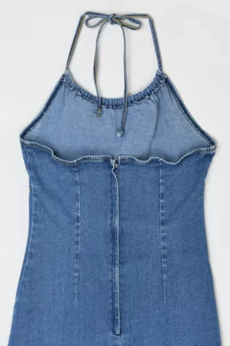Vintage Y2k Denim Halter Mini Dress