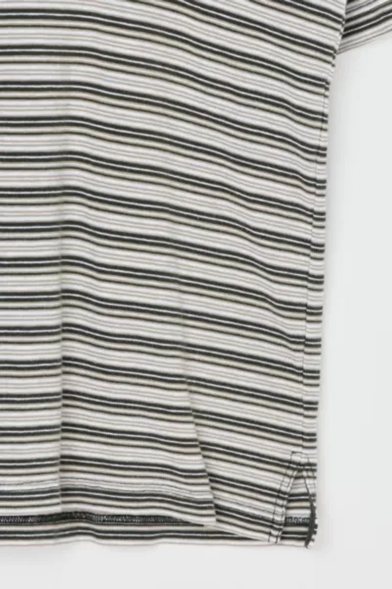 Vintage 90s Olive & Tan Striped Button-Neck T-Shirt