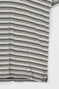 Vintage 90s Olive & Tan Striped Button-Neck T-Shirt