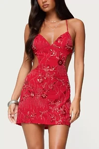 Edikted Annalee Backless Beaded Chiffon Mini Dress