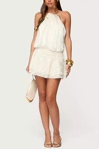 Edikted Glossy Striped Drop Waist Mini Dress