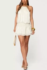 Edikted Glossy Striped Drop Waist Mini Dress