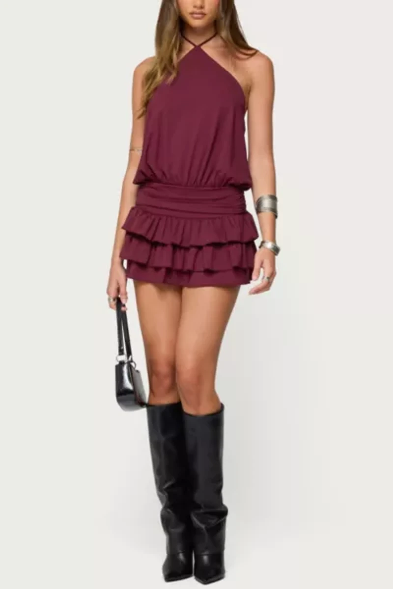 Edikted Fontella Ruffled Halter Neck Romper