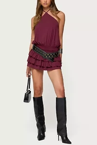 Edikted Fontella Ruffled Halter Neck Romper