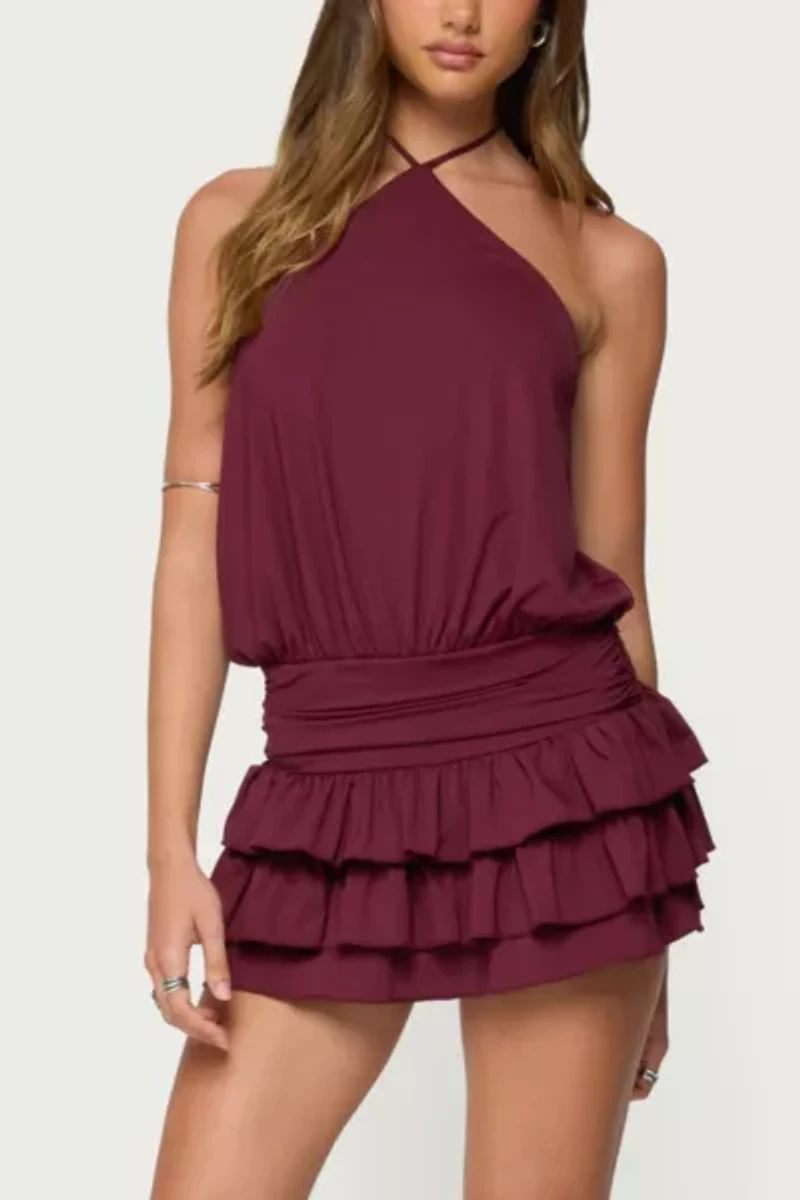 Edikted Fontella Ruffled Halter Neck Romper